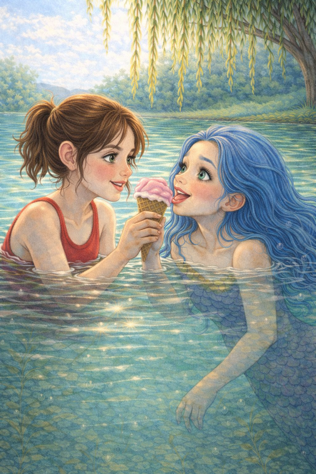 Sophia und Lorelei teilen Eiscreme